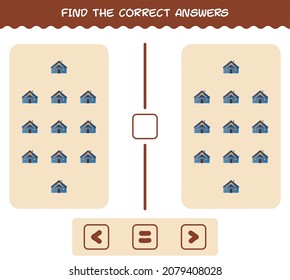 Find the correct answers of cartoon house. Searching and Counting game. Educational game for pre shool years kids and toddlers