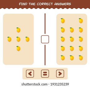 Find the correct answers of cartoon lemon. Searching and Counting game. Educational game for pre shool years kids and toddlers