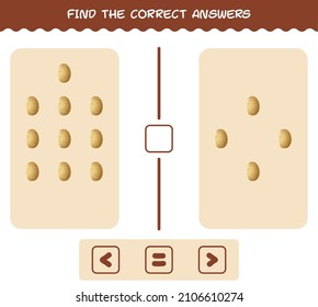 Find the correct answers of cartoon potato. Searching and Counting game. Educational game for pre shool years kids and toddlers