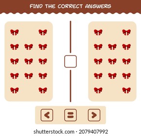 Find the correct answers of cartoon ribbon. Searching and Counting game. Educational game for pre shool years kids and toddlers
