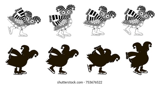 Find the correct cartoons skates owl shadow stock vector illustration. Game for children: Find the correct shadow (owl)