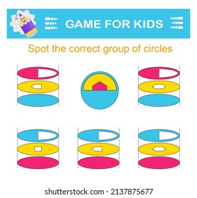 Find the correct group of circles. Logical game. Attention tasks for children. Printable worksheet.