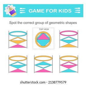 Find the correct group of geometric shapes. Logical game. Attention tasks for children. Printable worksheet.