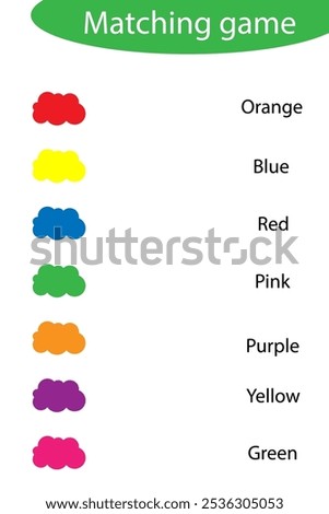 Find the correct names of colors, matching game for children in cartoon style, education reading game for kids, preschool worksheet activity, task for the development, vector illustration