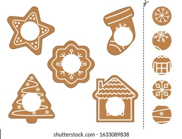 Find the correct parts of cute gingerbread cookies. Logical game for kids.
