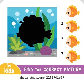 Find the correct picture, education game for children, Cute cartoon fish with undersea background