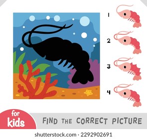 Find the correct picture, education game for children, Cute cartoon shrimp with undersea background