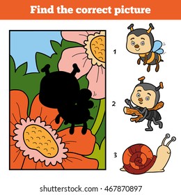Find the correct picture, education game for children. Little bee and background