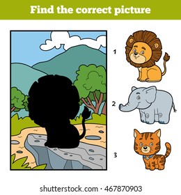 Find the correct picture, education game for children. Little lion and background