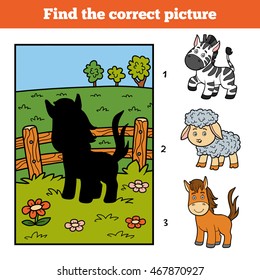 Find the correct picture, education game for children. Little horse and background