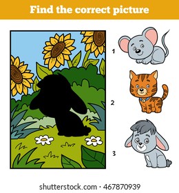 Find the correct picture, education game for children. Little rabbit and background