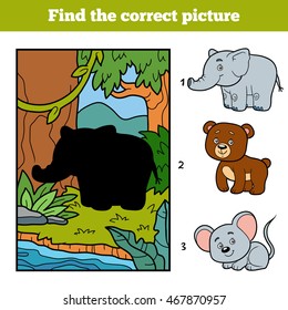 Find the correct picture, education game for children. Little elephant and background