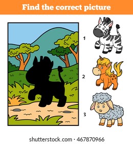 Find the correct picture, education game for children. Little zebra and background