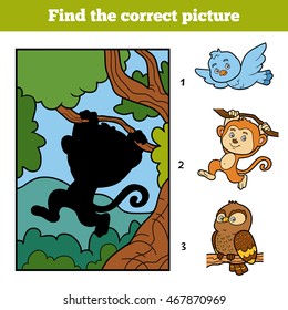Find the correct picture, education game for children. Little monkey and background