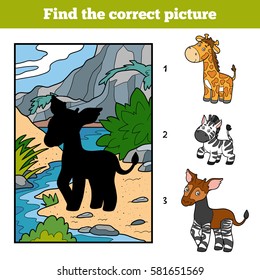 Find the correct picture, education game for children. Okapi and background