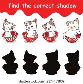 find the correct shadow of adorable cat inside bowl