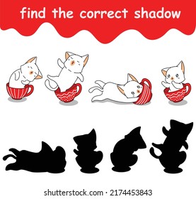 find the correct shadow of adorable cat inside cup of coffee