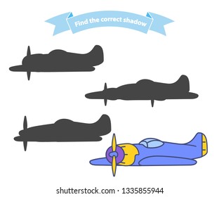 Find the correct shadow aircraft fighter.Flat illustration vector.Isolated on a white background.Airplane children's toy.