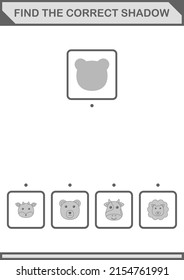 Find the correct shadow Bear face. Worksheet for kids