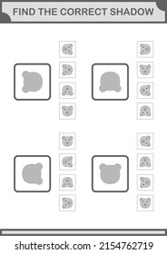 Find the correct shadow Bear face. Worksheet for kids