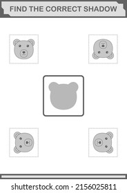 Find the correct shadow Bear face. Worksheet for kids