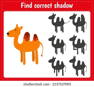 Find The Correct Shadow Camel. Educational Matching Game For Kids. Logic Games For Kids. Learnig Card For Kindergarten Or School.