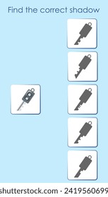 Find the correct shadow of car key. Worksheet for activity book. Cartoon vector illustration for children's entertainment.