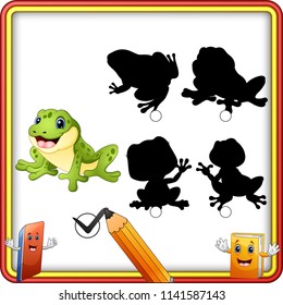 Find the correct shadow. Cartoon funny frog. Education Game for Children