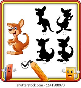Find the correct shadow. Cartoon funny kangaroo. Education Game for Children