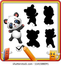 Find the correct shadow. Cartoon funny baby panda posing. Education Game for Children