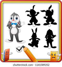 Find the correct shadow. Cartoon funny rabbit waving hand. Education Game for Children