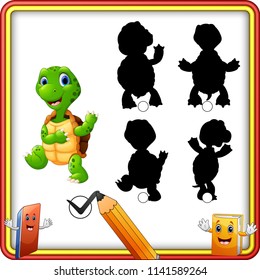 Find the correct shadow. Cartoon funny turtle waving. Education Game for Children