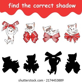 find the correct shadow of cat and bow cartoon