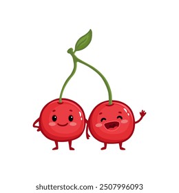 Find correct shadow of cherry. Educational logical game for children. Berry. Cartoon cherry character. Vector