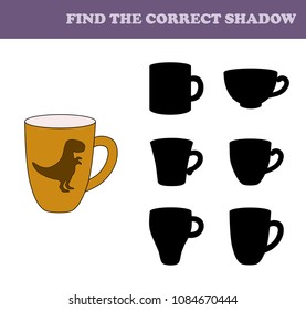 Find the correct shadow. Children educational game. Kids activity page. Cups.