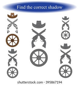  Find the correct shadow for children. Wild West. Vector illustration