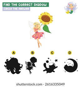 Find the correct shadow and circle the answer. Matching image with shadow. Worksheet for kid. Educational printable worksheet.