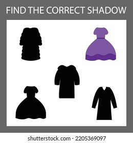 Find correct shadow with colorful clothes.  Kids educational game. 