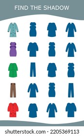 Find correct shadow with colorful clothes.  Kids educational game. 