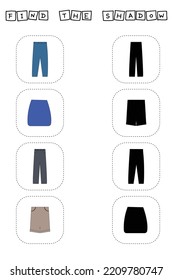Find correct shadow with colorful clothes.  Kids educational game. 
