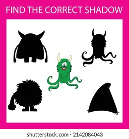 Find correct shadow with colorful monsters.  Kids educational game. 

