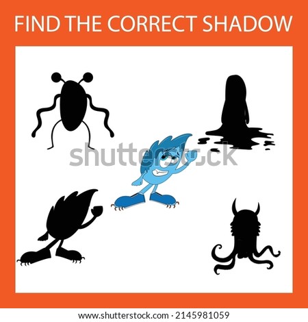 Find correct shadow with colorful monsters.  Kids educational game. 
