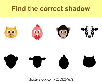 Find the correct shadow cow, Chimpanzee, Chicken, cat vector ESP10.