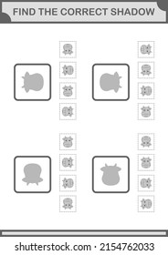 Find the correct shadow Cow face. Worksheet for kids