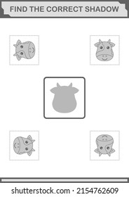 Find the correct shadow Cow face. Worksheet for kids