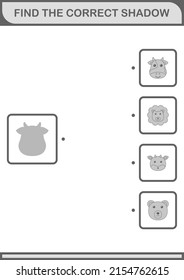 Find the correct shadow Cow face. Worksheet for kids