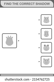 Find the correct shadow Cow face. Worksheet for kids