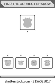 Find the correct shadow Cow face. Worksheet for kids