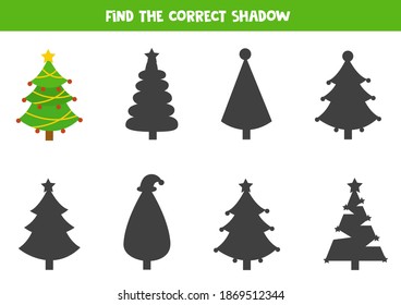 Encuentra la sombra correcta de un lindo árbol de Navidad. 