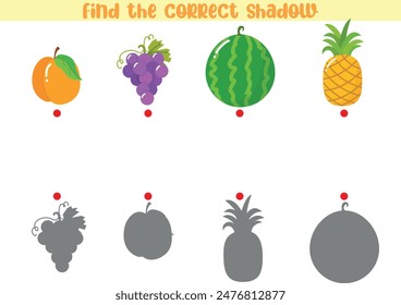 Find the correct shadow with cute fruits for preschool kids